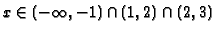 $x\in (-\infty , -1)\cap (1,2)\cap (2,3)$