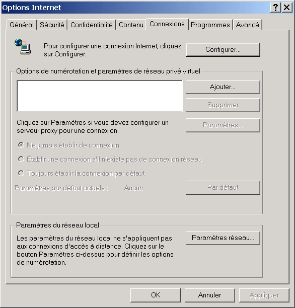 Configuration d'Internet Explorer